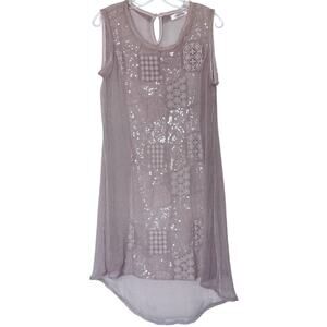 Simply Couture Embellished Sequin Sheer Hi Lo Tunic Dress Size Medium Dusty Pink